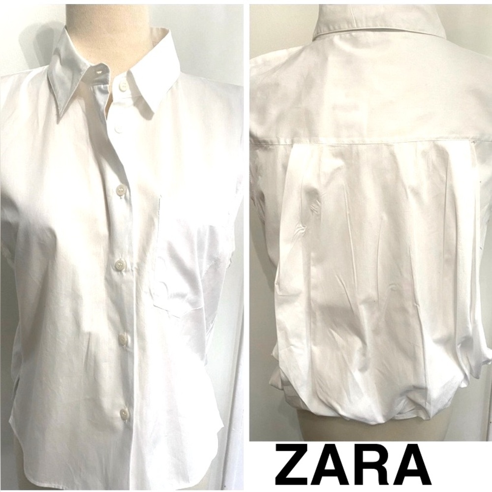 ZARA White Sleeveless Button-Up Top with Pleated Back - Size M - NEW